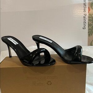 Steve Madden Glossy Black Heeled Mules